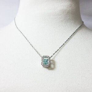 *美品 SWAROVSKI スワロフスキー ネックレス アクセサリー ブルー クリスタル ライン ストーン シルバー*送料込