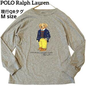 現行QRタグ POLO Ralph Lauren ポロラルフローレン ポロベア 長袖Tシャツ プリント S相当 M POLO BEAR 紺ブレ 金ボタン ダブル レディース