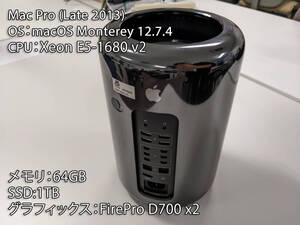 【美品】【送料無料】Mac Pro A1481 / Intel Xeon E5-1680v2 @3.00GHz / 64GB メモリ/ SSD:1TB / AMD FirePro D700x2