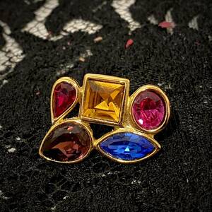 希少 Yves Saint Laurent カラーストーンブローチ コスチュームジュエリー ヴィンテージアクセサリー グリポア サンローラン