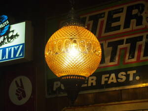 ビンテージ 60s 70s ランプ アンバー ガラス インテリア アンティーク 照明 吊り下げ レトロ ミッドセンチュリー アメリカ シャンデリア