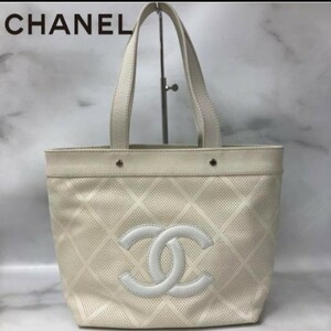 最終価格　0347　CHANEL シャネル　パンチング　トートバッグ　★ホワイト★　ココマーク　 ロゴ