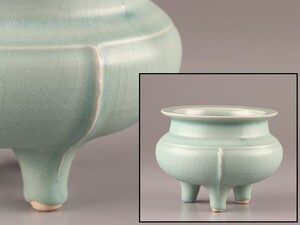 中国古玩 唐物 宋代 龍泉窯 天龍寺青磁 香炉 時代物 極上品 初だし品 C9873