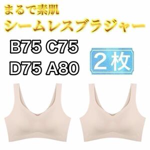 2枚 ノンワイヤー シームレス ブラジャー ベージュ 肌色 XL LL ナイトブラ シームレスブラ スポーツブラ B75 C75 D75 A80 マタニティブラ