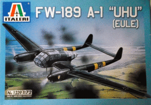 イタレリ/1/72/ドイツ空軍フォッケウルフFw-189 A-1ウーフー(UHU)双発偵察機/未組立品/デカール欠