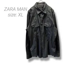 【ザラマン】ZARA MAN 長袖ネルシャツ コットン XL グレーブラック