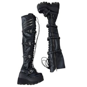 Rare 00s DEMONIA skull lace up knee high platform boots buffalo london new rock swear alice auaa hysteric glamour l.g.b lgb