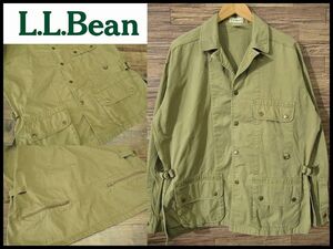 送料無料 希少 80s VINTAGE ビンテージ L.L.Bean エルエルビーン コットン 3ポケット サファリ フィールド ジャケット ベージュ XL相当