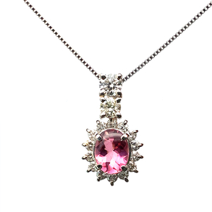 ピンクトルマリン 1.35ct ダイヤモンド ネックレス ペンダントトップ プラチナ 45cm 5.3g