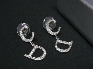 1円 ■美品■ ChristianDior クリスチャンディオール ラインストーン ピアス アクセサリー レディース シルバー系 BL0788