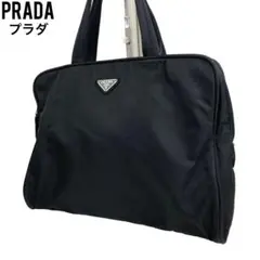 良品　PRADA プラダ　ハンドバッグ　ブラック　テーストナイロン　三角プレート