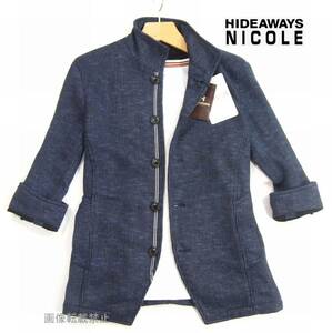 新品 ▲ ニコル　ラッセル 七分袖 スタンドカラージャケット　46/M　紺 ネイビー　カーディガン HIDEAWAYS NICOLE