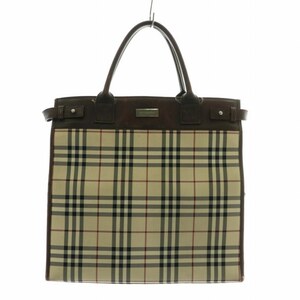 バーバリー BURBERRY ハンドバッグ ショルダー 2WAY レザー キャンバス ノバチェック オープントップ ロゴ ベージュ 茶色 ブラウン