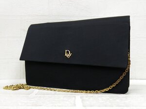 ◆Christian Dior クリスチャン・ディオール◆ロゴ金具◆サテン◆チェーン ショルダー バッグ◆ブラック ゴールド金具◆肩掛け◆A9513