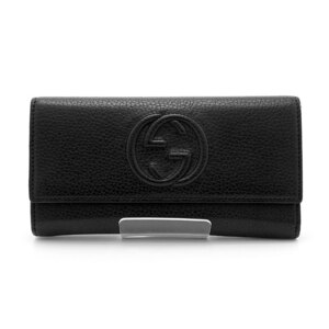 中古美品 グッチ 長財布 インターロッキングG ソーホー ロングウォレット 598206 ブラック GUCCI 黒革 イタリア製 レザー ブランド財布