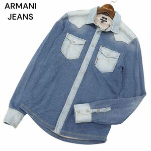 ARMANI JEANS アルマーニ ジーンズ 通年 長袖 スウェット★ 切替 ウエスタン デニム スリム シャツ Sz.S　メンズ　C4T03831_4#C