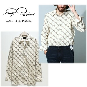 《Gabriele Pasini ガブリエレ パジーニ》新品 定価39,800円 イタリア製 ロゴ＆スカル総柄 長袖シャツ 45(XL~XXL) 大きいサイズ S0313