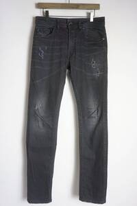 国内正規 美品 DIESEL ディーゼル THOMMER SLIM-SKINNY デニム パンツ ストレッチ ダメージ ジーンズ 黒 29 本物 1018O