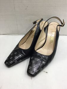 【CHANEL シャネル】 ココマーク パンプス ヒール サンダル スクエアトゥ 35 ブラック ラグジュアリー レザー 2412oki k