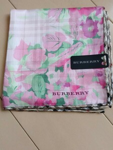 BURBERRY バーバリー 大判ハンカチ ミニスカーフ チェック花柄 シルクコットン