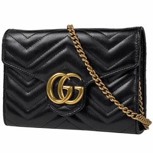 グッチ GUCCI GGマーモント ショルダーバッグ クラッチ ウォレット ダブルG ショルダーバッグ レザー ブラック 474575 レディース 【中古】