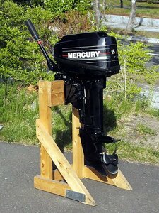 ●札幌市近郊配送/引取限定!! MERCURY/マーキュリー 船外機 15馬力 エンジン始動OK 木製スタンド付 マリンパワーインターナショナル 現状品