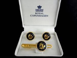 ■新品N■№1207 【Royal Copenhagen】ロイヤルコペンハーゲン【舟・船】【ゴールド】■カフス＆ネクタイピン セット♪