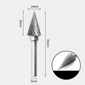 14 x 25mm コーン型 ダブルカット シャンク径 6mm 超硬 ロータリーバー リュータービット 超硬バー