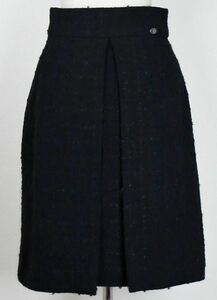 09A CHANEL BLACK TWEED SKIRT size 36 シャネル ウール ツイード スカート b8427