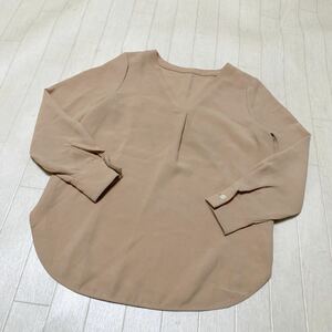 3771☆ Demi-Luxe デミルクス トップス カットソー Vネック 長袖 カジュアル レディース 36 ベージュ