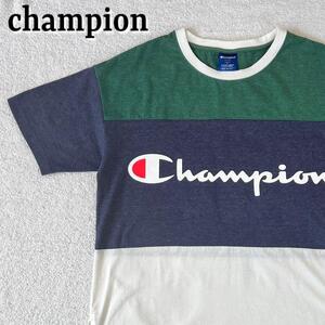 champion チャンピオン 切り替え Tシャツ ロゴ L