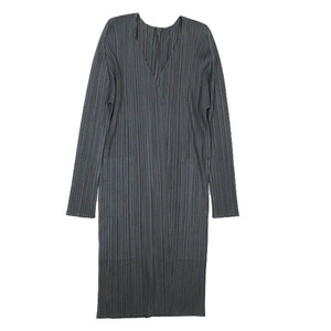 美品 PLEATS PLEASE ISSEY MIYAKE BASICS プリーツ コート ミドルカーディガン 薄手 PP05-JA108 長袖 アウター グレー 4 レディース