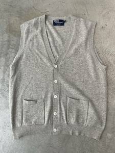 希少！超上質！100%CASHMERE！80s 90s Polo by Ralph Lauren カシミヤベスト ラルフローレン ポロ ラグジュアリー 大きいサイズ(46)