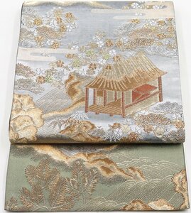 留袖用 袋帯 正絹 金箔 銀箔 茶屋辻 桜 松竹梅 Sサイズ F5814 中古美品 レディース ギフト シルク オールシーズン 送料無料