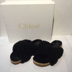 Chloe クロエ サンダル フラット ファー ボア CH27252-E85 ブラック 23.5cm 506722