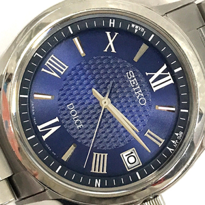 セイコー ドルチェ デイト 電波ソーラー 腕時計 メンズ 7B24-0BM0 ブルー文字盤 メンズ ファッション小物 QR063-587