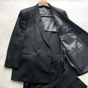 極美品■FARAGO AOKI【XL相当】E7 大きいサイズ 礼服 冠婚葬祭 ブラックフォーマル スーツ セットアップ ダブルブレスト ブラック 炭黒