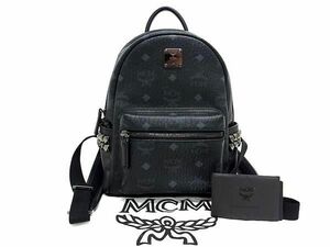 ■新品同様■ MCM エムシーエム モノグラム ヴィセトス柄 レザー スタッズ リュックサック バックパック デイパック ブラック系 AV4927