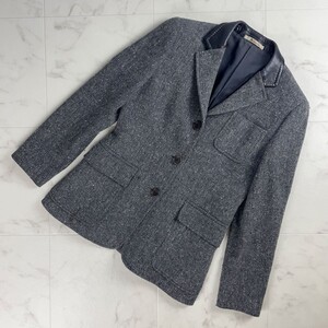 Aquascutum アクアスキュータム ウール混 テーラードジャケット 総柄 素材切替 総裏 レディース グレー サイズ9*TC1064