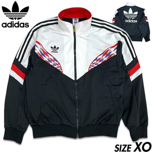 希少■adidas (アディダス) デサント製 90s ヴィンテージ トレフォイル デカロゴ 3本ライン入り ジャージ 黒白赤 XO 古着 アメカジ