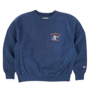 チャンピオン Champion 00s Y2K プレミアム リバースウィーブ スウェット 企業ロゴ 刺繍 古着 トレーナー (-1413) ネイビー/紺 L