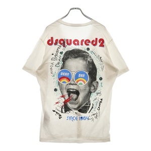 DSQUARED2 ディースクエアード RAINBOW SUNNIES レインボーサニーズ バックプリント Vネック半袖Tシャツ ホワイト S71GD0874