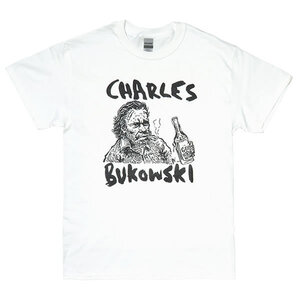 [XLサイズ]Charles Bukowski（チャールズ・ブコウスキー） カルト作家 カトゥーン デザインTシャツ 白