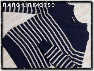 美品！！☆NANO・UNIVERSE TOKYO　ナノユニバース　Vネックボーダーニット　紺☆