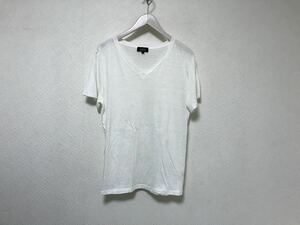 本物アーペーセーAPCコットン麻リネンVネック半袖Tシャツメンズサーフアメカジミリタリービジネススーツ白ホワイトMギリシャ製