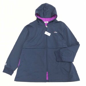 ●新品 FILA フィラ 裏フリース ストレッチ ジップアップ パーカー 5L ネイビー フーディ ジャケット 羽織り 4XL ゆったり 大きい 未使用