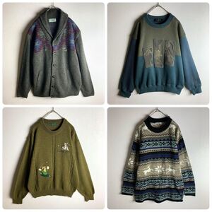 【メンズ　12着　ニット　セーター　まとめ　刺繍　アニマル　立体　総柄　ノルディック　パターン柄　サイズMIX　レトロ　古着】