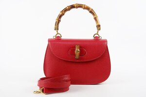 【超美品】GUCCI グッチ バンブー ターンロック ミニ 2WAYショルダー ハンドバッグ レザー×ウッド 000・1014・0188【RC27】