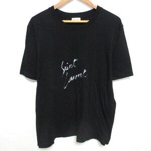 美品 20SS SAINT LAURENT PARIS サンローラン シグネチャーロゴプリント 半袖 クルーネック Tシャツ カットソー S ブラック ◆