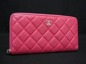 1円 ■美品■ CHANEL シャネル ココマーク マトラッセ ラムスキン ラウンドファスナー 長財布 ウォレット レディース ピンク系 AY8019